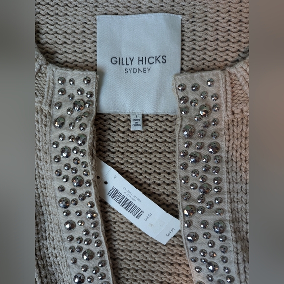 Y2K Gilly Hicks Cropped Knit Bedazzled Cardigan Women's Large NWT - Picture 2 of 4